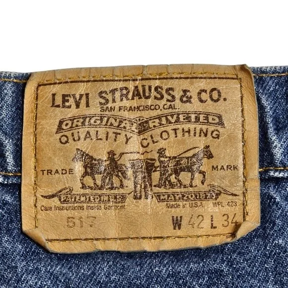 VTG Levi's 517 Bootcut Jeans Orange Tab Dark Wash Denim W42 L34 Made in USA - Picture 4 of 16